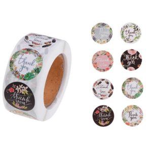 1" Round Floral "Thank You" Stickers 8 Different Designs